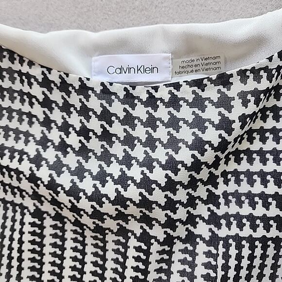 Calvin Klein Ruffle Sleeve Top Black/White Herringbone Medium Lined - Picture 9 of 9
